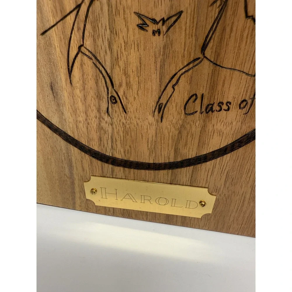 Handcrafted Harold Rabbit Class of 74 Wood Burned Live Edge Wall Plaque Art